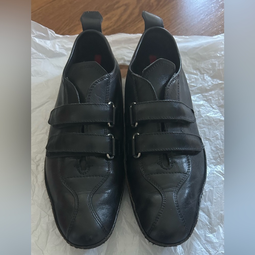 PRADA Black Leather Double Strap Shoes